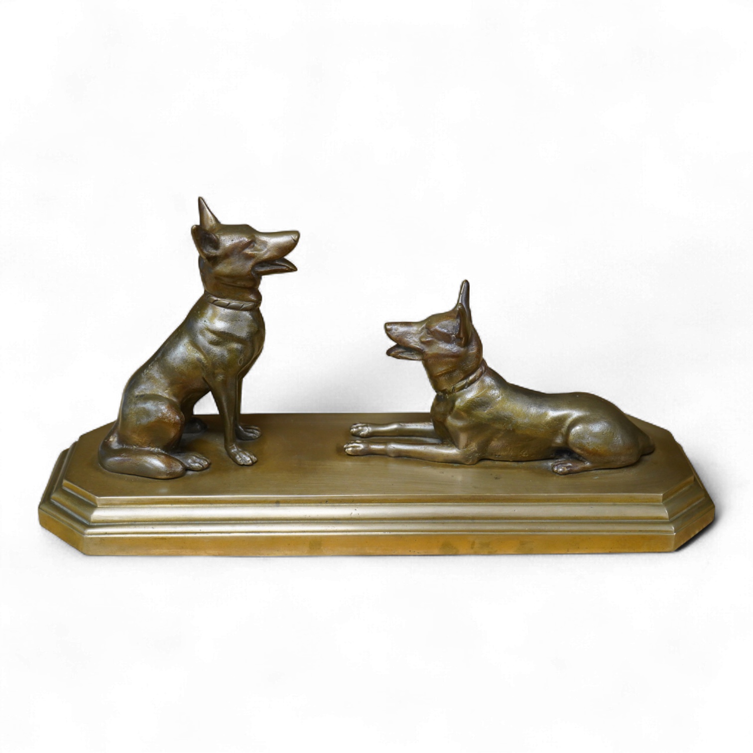 An Art Deco bronze study of two Alsatians, 33cm wide
